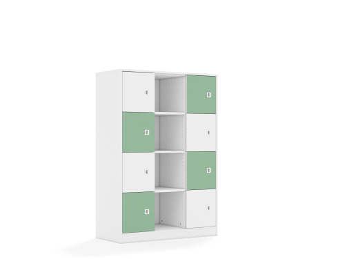 Regał Blox Colours 110 4PP 8F1 1049x466x1517 korpus biały/4x front biały i 4x front pastelowy zielony - edab5d63a5934717b07df144e085425a
