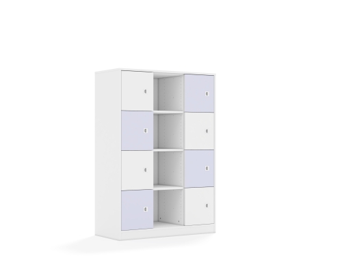 Regał Blox Colours 110 4PP 8F1 1049x466x1517 korpus biały/4x front biały i 4x front pastelowy fioletowy