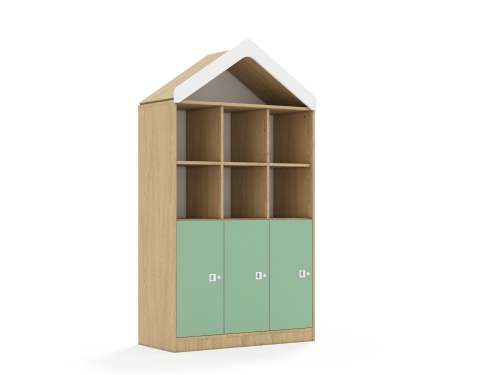 Regał Blox Colours 110 4PP 3F2 z daszkiem 1049x466x1927 korpus dąb/3x front pastelowy zielony