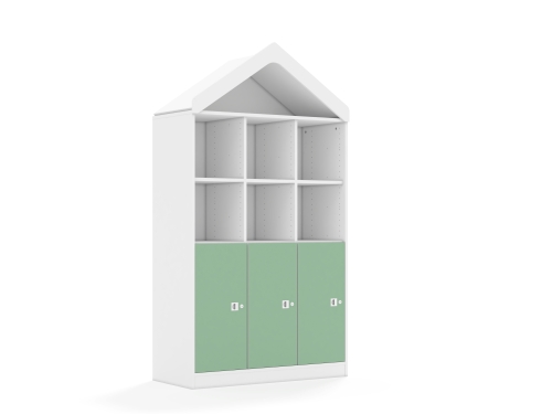 Regał Blox Colours 110 4PP 3F2 z daszkiem 1049x466x1927 korpus biały/3x front pastelowy zielony