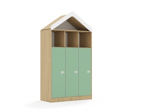 Regał Blox Colours 110 4PP 3F3 z daszkiem 1049x466x1927 korpus dąb/3x front pastelowy zielony