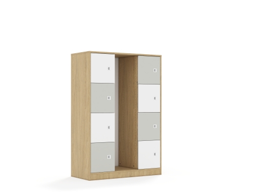 Regał na pojemniki Blox Colours 110 4PG 8F1 1049x466x1517 korpus dąb/4x front biały i 4x front jasny szary - 1511a3193632e2139eecd7daf9c0962f