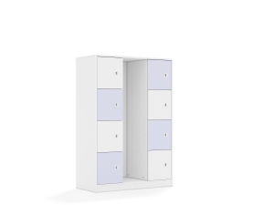 Regał na pojemniki Blox Colours 110 4PG 8F1 1049x466x1517 korpus biały/4x front biały i 4x front pastelowy fioletowy