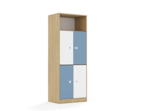 Regał Blox Colours 70 5P 4F2 706x466x1869 korpus dąb/2x front biały i 2x front pastelowy niebieski
