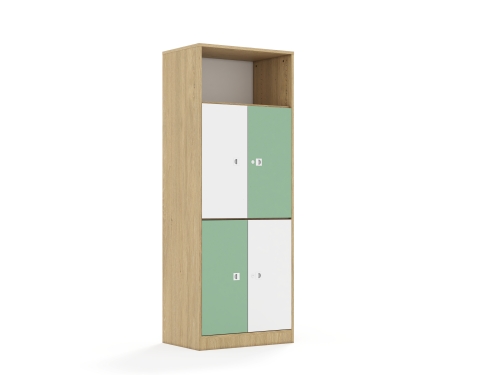 Regał Blox Colours 70 5P 4F2 706x466x1869 korpus dąb/2x front biały i 2x front pastelowy zielony - b5371e87a45d3c9af225a8aade53a84c