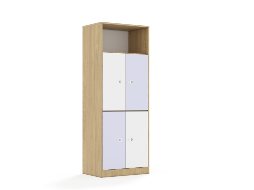 Regał Blox Colours 70 5P 4F2 706x466x1869 korpus dąb/2x front biały i 2x front pastelowy fioletowy - 6aa446e38456051b4044547b93f249e5