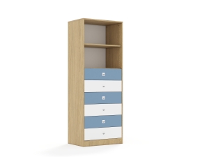 Regał Blox Colours 70 5P 6S 706x466x1869 korpus dąb/3x szuflada biała i 3x szuflada pastelowa niebieska