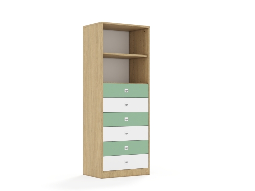 Regał Blox Colours 70 5P 6S 706x466x1869 korpus dąb/3x szuflada biała i 3x szuflada pastelowa zielona - 77cdc8f12078526dbc8642f7b4d22cd1