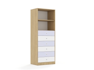 Regał Blox Colours 70 5P 6S 706x466x1869 korpus dąb/3x szuflada biała i 3x szuflada pastelowa fioletowa