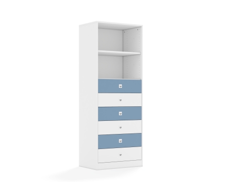 Regał Blox Colours 70 5P 6S 706x466x1869 korpus biały/3x szuflada biała i 3x szuflada pastelowa niebieska