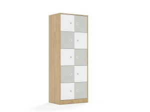 Szafa Blox Colours 70 5PP 10F1 706x466x1869 korpus dąb/5x front biały i 5x front jasny szary