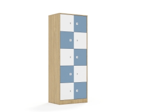 Szafa Blox Colours 70 5PP 10F1 706x466x1869 korpus dąb/5x front biały i 5x front pastelowy niebieski