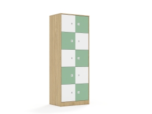 Szafa Blox Colours 70 5PP 10F1 706x466x1869 korpus dąb/5x front biały i 5x front pastelowy zielony