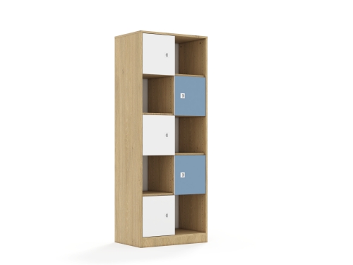 Regał Blox Colours 70 5PP 5F1 706x466x1869 korpus dąb/3x front biały i 2x front pastelowy niebieski - f46bb680625104545e6c5220796f99e3