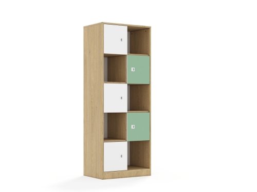 Regał Blox Colours 70 5PP 5F1 706x466x1869 korpus dąb/3x front biały i 2x front pastelowy zielony