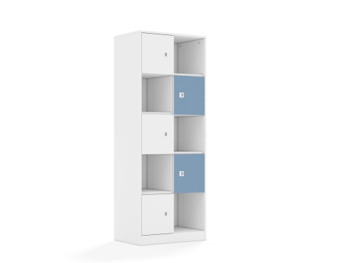 Regał Blox Colours 70 5PP 5F1 706x466x1869 korpus biały/3x front biały i 2x front pastelowy niebieski