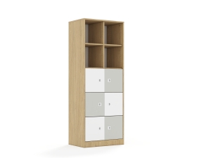 Regał Blox Colours 70 5PP 6F1 706x466x1869 korpus dąb/3x front biały i 3x front jasny szary