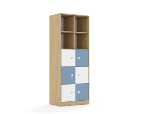 Regał Blox Colours 70 5PP 6F1 706x466x1869 korpus dąb/3x front biały i 3x front pastelowy niebieski