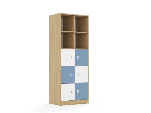 Regał Blox Colours 70 5PP 6F1 706x466x1869 korpus dąb/3x front biały i 3x front pastelowy niebieski - 754d976180ac6ec9c9bc18c332f8dc65