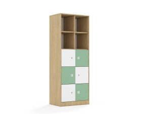 Regał Blox Colours 70 5PP 6F1 706x466x1869 korpus dąb/3x front biały i 3x front pastelowy zielony