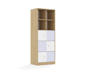 Regał Blox Colours 70 5PP 6F1 706x466x1869 korpus dąb/3x front biały i 3x front pastelowy fioletowy