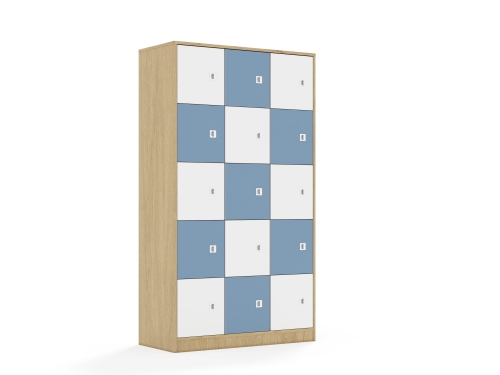 Szafa Blox Colours 110 5PP 15F1 1049x466x1869 korpus dąb/8x front biały i 7x front pastelowy niebieski