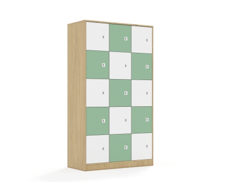 Szafa Blox Colours 110 5PP 15F1 1049x466x1869 korpus dąb/8x front biały i 7x front pastelowy zielony