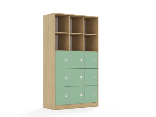 Regał Blox Colours 110 5PP 9F1 1049x466x1869 korpus dąb/9x front pastelowy zielony