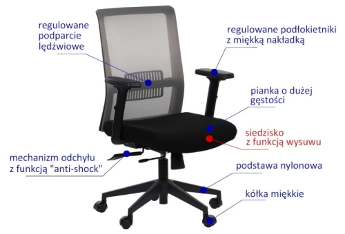 Krzesło biurowe obrotowe RIVERTON M/L - oparcie siatkowe, szary
