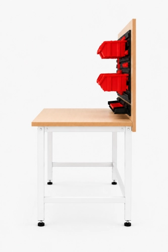 Stół warsztatowy z nadstawką 1200x600 mm, stelaż RAL9010, blat brzoza - bok.png