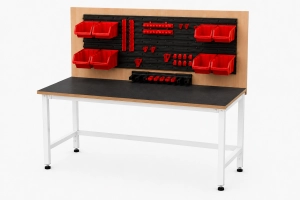 Stół warsztatowy Blox Frame z nadstawką 1200 x 600 mm, rozmiar 4-6, blat pokryty tworzywem polipropylenowym