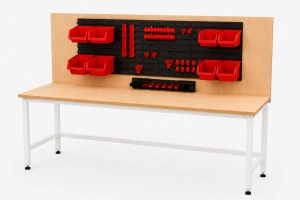 Stół warsztatowy Blox Frame z nadstawką 1600 x 600 mm, rozmiar 4-6, blat melaminowany