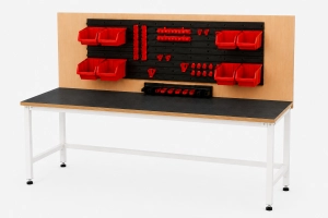 Stół warsztatowy Blox Frame z nadstawką 1600 x 600 mm, rozmiar 4-6, blat pokryty tworzywem polipropylenowym
