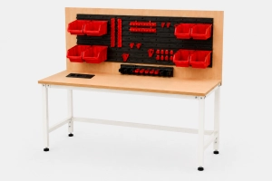 Stół warsztatowy Blox Frame z nadstawką 1200 x 600 mm i modułem zasilającym, rozmiar 4-6, blat melaminowany