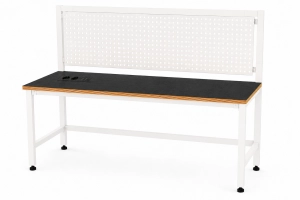 Stół warsztatowy Blox Frame z nadstawką metalową i modułem zasilającym 1600 x 600 mm, rozmiar 4-6, blat pokryty tworzywem polipropylenowym