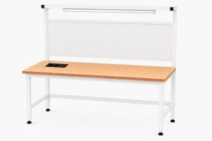 Stół warsztatowy Blox Frame z nadstawką metalową, modułem zasilającym i oświetleniem 1200 x 600 mm, rozmiar 4-6, blat melaminowany