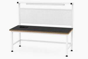 Stół warsztatowy Blox Frame z nadstawką metalową, modułem zasilającym i oświetleniem 1200 x 600 mm, rozmiar 4-6, blat pokryty tworzywem polipropylenowym