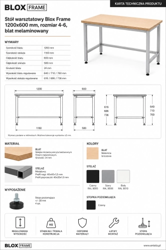 Stół warsztatowy Blox Frame 1200x600 mm, rozmiar 4-6, blat melaminowany - Karta techniczna.png