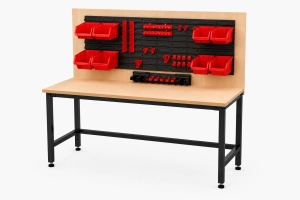 Stół warsztatowy Blox Frame z nadstawką 1200 x 600 mm, rozmiar 4-6, blat melaminowany, stelaż czarny