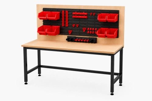 Stół warsztatowy z nadstawką 1200x600 mm, stelaż RAL9005, blat brzoza - perspektywa.png