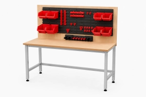 Stół warsztatowy Blox Frame z nadstawką 1200 x 600 mm, rozmiar 4-6, blat melaminowany, stelaż szary