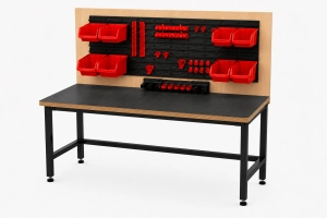 Stół warsztatowy Blox Frame z nadstawką 1200 x 600 mm, rozmiar 4-6, blat pokryty tworzywem polipropylenowym, stelaż czarny