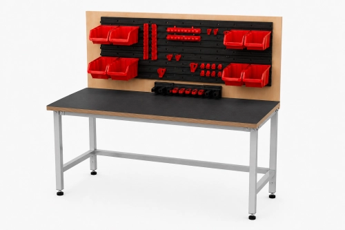 Stół warsztatowy z nadstawką 1200x600 mm, stelaż RAL9006, blat antracyt - perspektywa.png