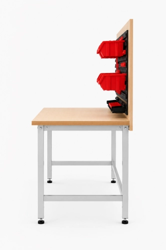 Stół warsztatowy z nadstawką 1600x600 mm, stelaż RAL9006, blat brzoza - bok.png