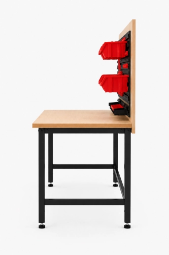 Stół warsztatowy z nadstawką 1200x600 mm, stelaż RAL9005, blat brzoza - bok.png