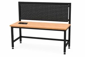 Stół warsztatowy Blox Frame z nadstawką metalową i modułem zasilającym 1200 x 600 mm, rozmiar 4-6, blat melaminowany, stelaż czarny