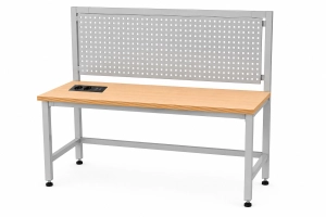 Stół warsztatowy Blox Frame z nadstawką metalową i modułem zasilającym 1200 x 600 mm, rozmiar 4-6, blat melaminowany, stelaż szary