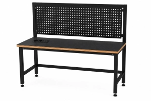 Stół warsztatowy Blox Frame z nadstawką metalową i modułem zasilającym 1200 x 600 mm, rozmiar 4-6, blat pokryty tworzywem polipropylenowym, stelaż czarny