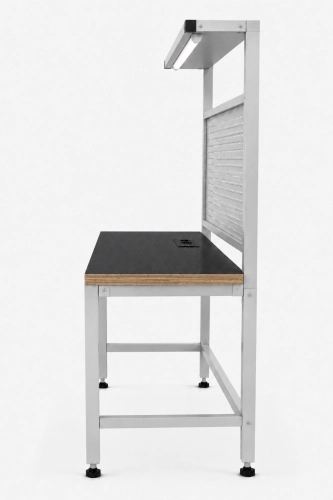 Stół warsztatowy z nadstawką metalową, modułem zasilającym i oświetleniem 1600x600 mm, RAL9006, blat antracyt - bok.png