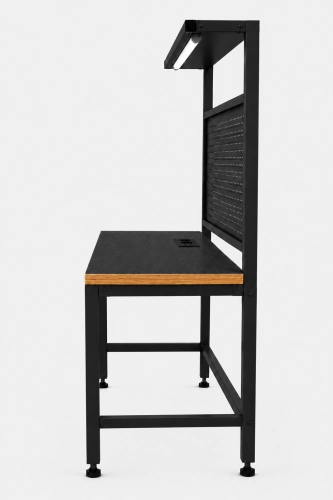 Stół warsztatowy z nadstawką metalową, modułem zasilającym i oświetleniem 1600x600 mm, RAL9005, blat antracyt - bok.png